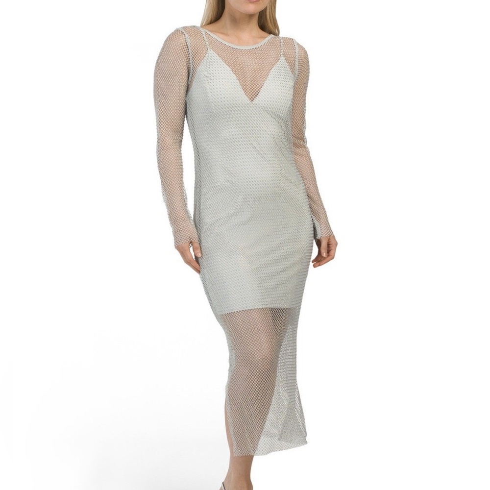 House of Harlow 1960 Shimmering Silver Mesh body con underneath (M)